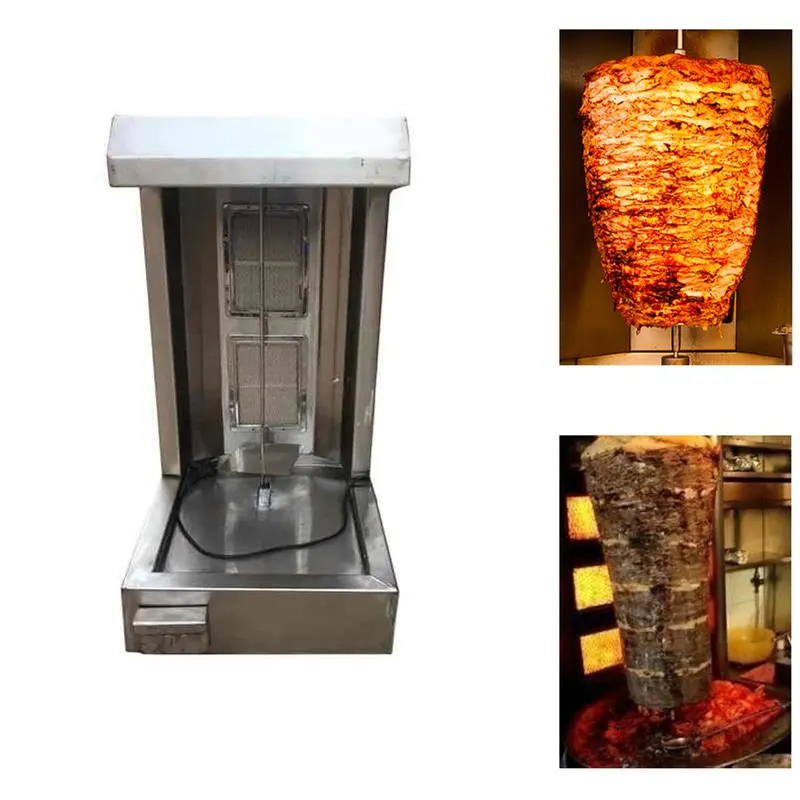 Commercial SS Table Top Double Burner Gas Shawarma Machine with Meat Holding Capacity 15 kg 